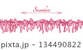 Pink Coquette Ribbon Bow seamless Border. Hand-Drawn Feminine Vintage Frame for wedding invitation, textile, seasonal designs, cards, web banner. Vector Illustration. 134490822