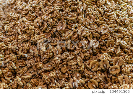 Heap Of Walnuts. Roasted Walnut Halves For Cooking, Baking, And Healthy Snacks Heap Of Walnuts. Roasted Walnut Halves For Cooking, Baking, And Healthy Snacks 134491506