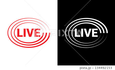 Live broadcast button. Livestream vlog sign. Live stream broadcast icons red and white. Live broadcast button. Livestream vlog sign. Live stream broadcast icons red and white. 134492153