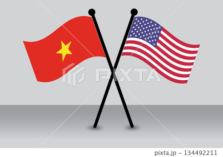 Crossed Flags of Vietnam and the USA Waving Flags Flat Style. Official Proportion. Crossed Flags of Vietnam and the USA Waving Flags Flat Style. Official Proportion. 134492211