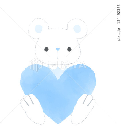 水色のハートを持った熊のイラスト	 134492388