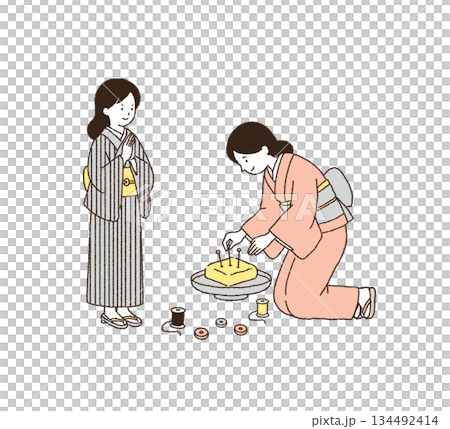 Women performing a needle memorial service 134492414