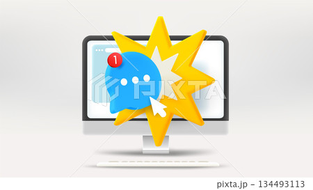 Speech cloud on modern monitor. Vector 3d editorial illustration Speech cloud on modern monitor. Vector 3d editorial illustration 134493113