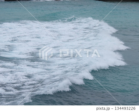 荒れた日の海の高い波のアップ 134493226
