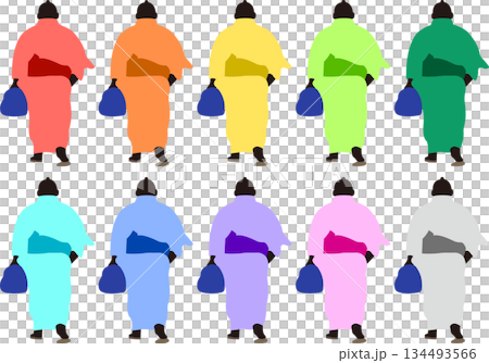 風呂敷を持ちながら着物姿で歩くお相撲さんの後ろ姿 134493566
