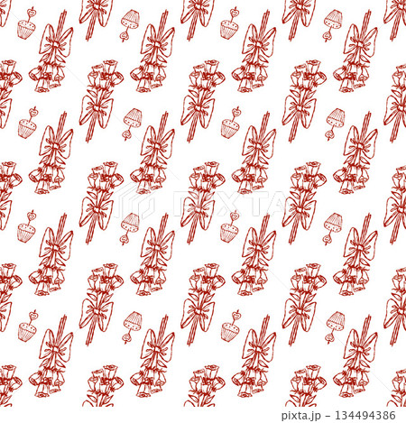 Whimsical pattern in red, design for card, parties and restaurants 134494386