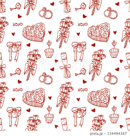 Whimsical pattern in pink, design for card, parties and restaurants 134494387