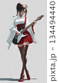 楽器女子042 巫女風衣装でギターを演奏する女性イラスト 134494440