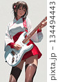 楽器女子045 巫女風衣装でギターを演奏する女性イラスト 134494443