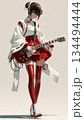 楽器女子046 巫女風衣装でギターを演奏する女性イラスト 134494444