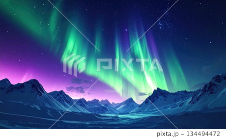 《AI画像》夜空に輝くオーロラ 134494472