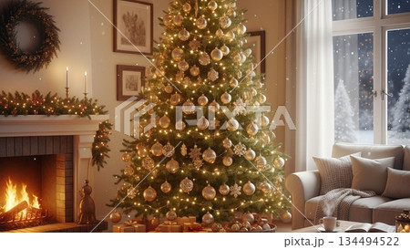 Cozy Living Room with Christmas Tree and Fireplace 4K AI Cozy Living Room with Christmas Tree and Fireplace 4K AI 134494522