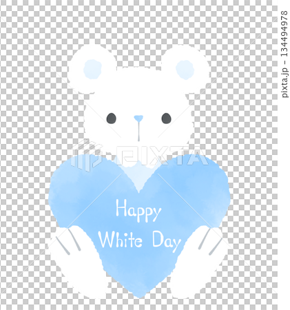 ホワイトデー 水色のハートを持った熊のイラスト ホワイトデー 水色のハートを持った熊のイラスト 134494978