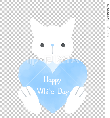 ホワイトデー 水色のハートを持った猫のイラスト ホワイトデー 水色のハートを持った猫のイラスト 134494979