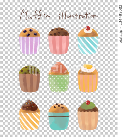 Colorful muffin illustration set Colorful muffin illustration set 134495082