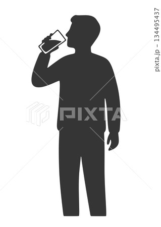 水を飲む男性のシルエットアイコン 134495437