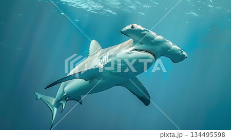 俯瞰で見るシュモクザメ 134495598