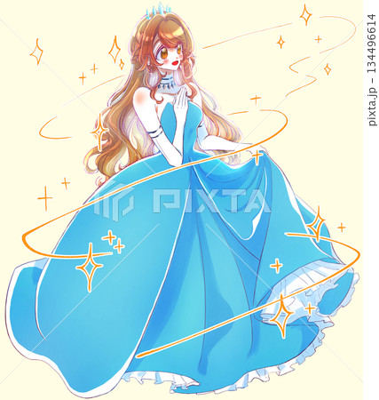 青色のドレスを着たお姫様 魔法イメージ キラキラ 青色のドレスを着たお姫様 魔法イメージ キラキラ 134496614