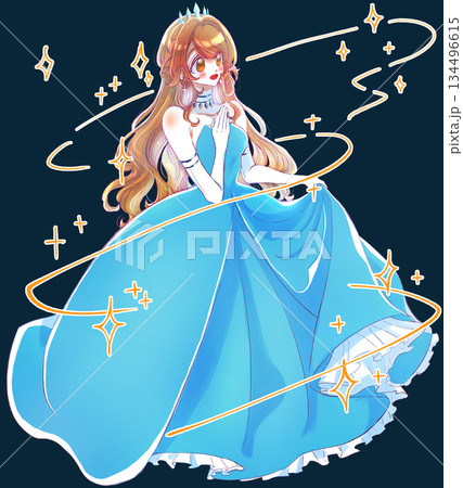 青色のドレスを着たお姫様 魔法イメージ キラキラ 青色のドレスを着たお姫様 魔法イメージ キラキラ 134496615