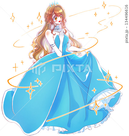 青色のドレスを着たお姫様　魔法イメージ　キラキラ 134496616