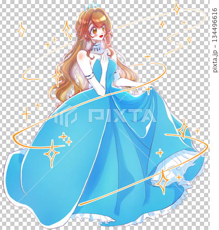 青色のドレスを着たお姫様　魔法イメージ　キラキラ 134496616