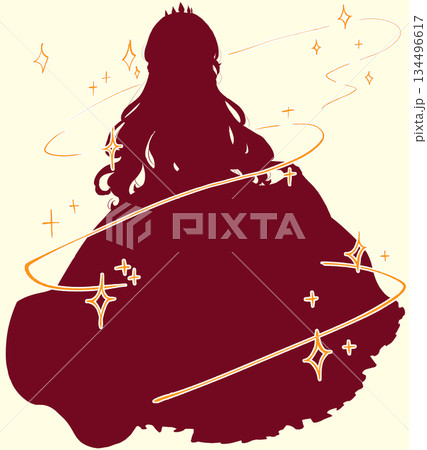 ドレスを着たお姫様　魔法イメージ　キラキラ　シルエット 134496617