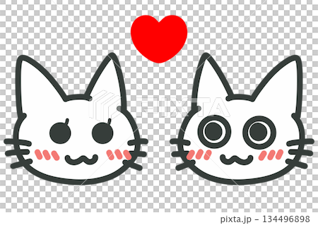 兩隻友善的白貓和一顆紅心的可愛插圖 134496898