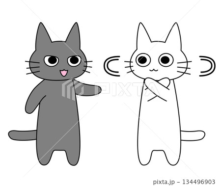 会話をする黒猫とジェスチャーで断る白猫の可愛い猫のイラスト 134496903