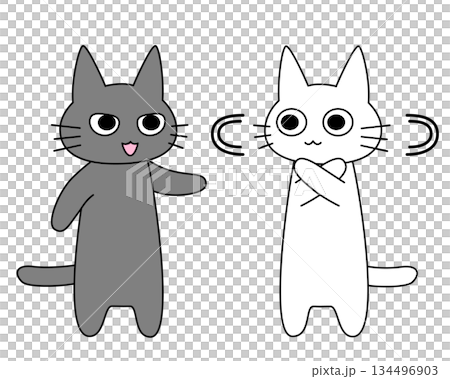 一幅可愛的貓咪插畫,一隻黑貓正在和一隻白貓交談,而白貓則在做「不」的手勢。 一幅可愛的貓咪插畫,一隻黑貓正在和一隻白貓交談,而白貓則在做「不」的手勢。 134496903