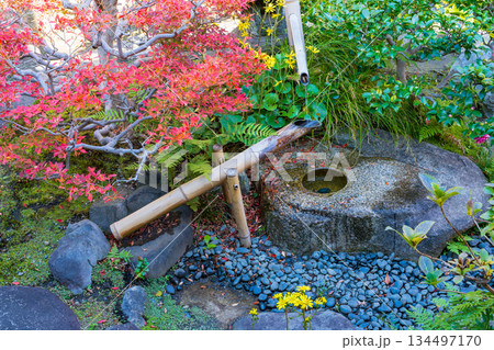 京都市 日本庭園のししおどし 京都市 日本庭園のししおどし 134497170
