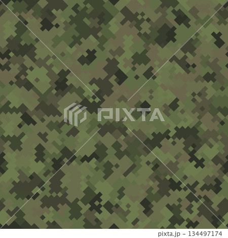 Seamless pattern. Two-layer pixel camo for the jungle. Swamp and green shades 134497174