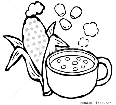 【線画】コーンクリームスープ 134497871