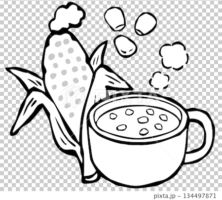 【線画】コーンクリームスープ 134497871