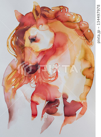 Celebration of Year of the Horse with abstract watercolor art reflecting new beginnings for the New Year Celebration of Year of the Horse with abstract watercolor art reflecting new beginnings for the New Year 134497978