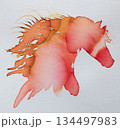 Watercolor artwork representing the Year of the Horse during New Year celebrations with abstract designs and flowing shapes 134497983