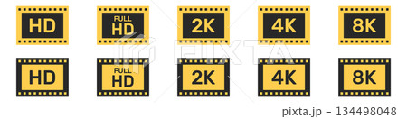 Display Quality And Screen Resolution Symbol Collection. Multimedia And Technology Use. Video Resolution Icons Set. Ultra Hd Icon Collection. Isolated Vector Illustration 134498048