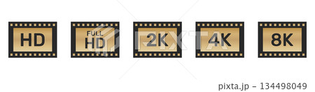 Video Resolution Icons In Silhouette Set. Hd, Full Hd, 2K, 4K, And 8K Quality Symbol Collection. Multimedia And Technology Use. Isolated Vector Illustration Video Resolution Icons In Silhouette Set. Hd, Full Hd, 2K, 4K, And 8K Quality Symbol Collection. Multimedia And Technology Use. Isolated Vector Illustration 134498049