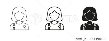 Female Avatar Line And Solid Icon Set. User Profile, Identity, And Social Media Outline And Silhouette Symbol Collection. Personal Branding And Networking. Isolated Vector Illustration 134498100