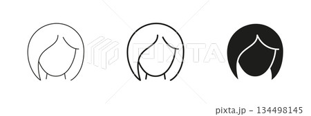 Female Avatar Profile Line And Solid Icon Set. User Identity, Social Media, And Online Presence Outline And Silhouette Symbol. Personal Branding And Networking. Isolated Vector Illustration 134498145