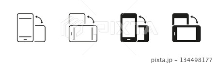 Smartphone Rotation Orientation Line and Solid Icon Set. Mobile Device Screen Turning With Arrows for Interaction and Usability Symbol Collection. Isolated Vector Illustration Smartphone Rotation Orientation Line and Solid Icon Set. Mobile Device Screen Turning With Arrows for Interaction and Usability Symbol Collection. Isolated Vector Illustration 134498177
