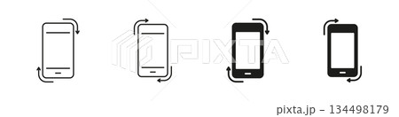 Mobile Phone Screen Movement Line and Solid Icon Set. Device Orientation Change With Arrows Showing Flip, Tilt and Rotation Concept Symbol Collection. Isolated Vector Illustration 134498179