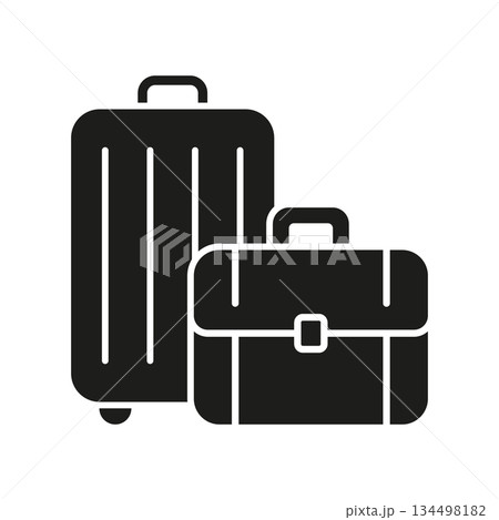 Suitcase And Briefcase Solid Icon. Travel, Business Trip, And Luggage Management Silhouette Symbol. Efficient Packing And Corporate Travel Preparation. Isolated Vector Illustration 134498182