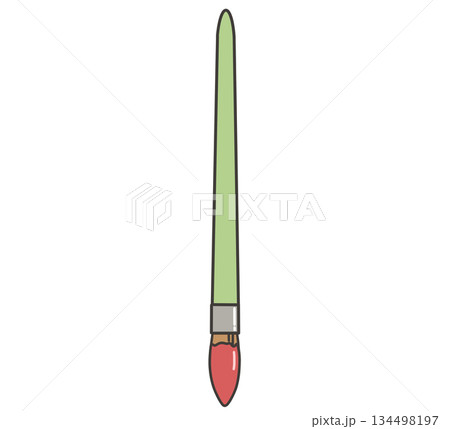 赤い絵の具がついた緑のえの絵筆のイラスト 134498197