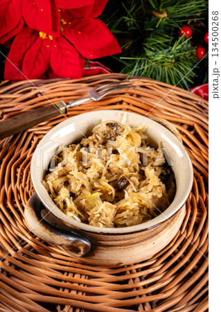 Lenten sauerkraut with mushrooms. Lenten sauerkraut with mushrooms. 134500268