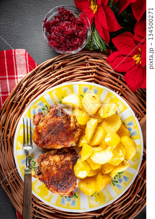 Two baked pieces of chicken. Two baked pieces of chicken. 134500271