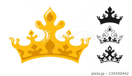 Crown symbol gold set royal luxury crown icon heraldry diverse crowns designs elements art vector 134500442