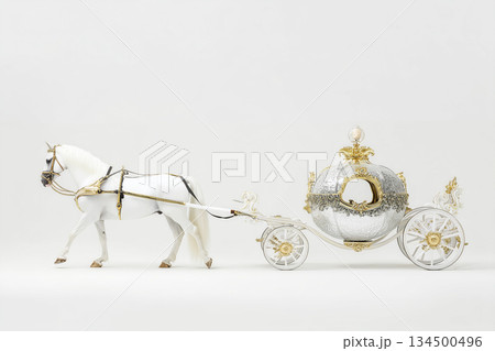 a*a様 絵画原画（羽ふんわりと光の祝福）天使の明るい馬車の絵 白馬が牽く豪華な馬車のファンタジービジュアル 祝賀や年賀
