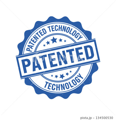 Patented technology badge vector. Blue certified innovation round seal label icon vector 134500530