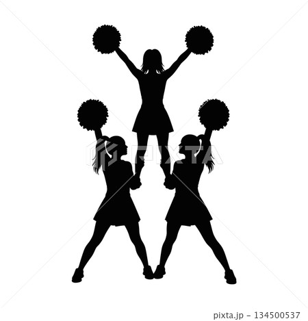 Cheerleader pyramid silhouette vector. Girls team stunt formation illustration vector Cheerleader pyramid silhouette vector. Girls team stunt formation illustration vector 134500537