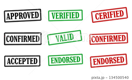 Approval status stamp set vector. Approved verified certified label icons collection vector Approval status stamp set vector. Approved verified certified label icons collection vector 134500540